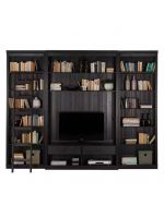 Estante grande para sala em madeira com rack para tv e escada na cor nibs / coleção biblioteca